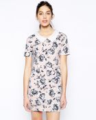 Ax Paris Shift Dress With Collar In Rose Print - Lyst