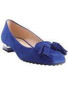 Tod's Blue Suede Tassel Detail Loafers - Lyst