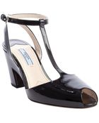 Prada Black Patent Leather T-Strap Peep Toe Pumps - Lyst