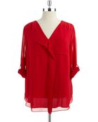 Calvin Klein Plus Ruffle Front Blouse - Lyst