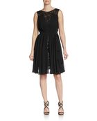 Vera Wang Draped-Chiffon Lace Fit-And-Flare Dress - Lyst