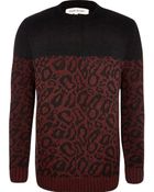 River Island Red Leopard Print Two-Tone Jumper - Lyst