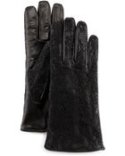 Grandoe Lace-Overlay Leather Gloves - Lyst