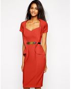 Asos Pencil Dress With Metal Belt - Lyst
