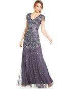 Adrianna Papell Cap-sleeve Embellished Gown - Lyst