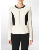 Calvin Klein Faux Leather Detail Ponte Knit Peplum Jacket - Lyst
