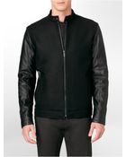 Calvin Klein Wool Blend Faux Leather Detail Bomber Jacket - Lyst
