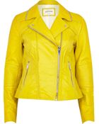 River Island Yellow Leather Biker Jacket - Lyst