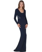 Badgley Mischka Long Sleeve Beaded Cowl Neck Gown - Lyst