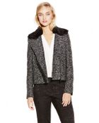 Vince Camuto Faux Fur Collar Tweed Jacket - Lyst