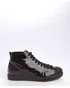 Prada Black Patent Leather Lace Up Cap Toe Sneakers - Lyst