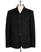 John Varvatos Zip And Button Blazer With Leather Trim - Lyst