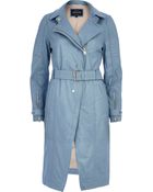 River Island Blue Leather Trench Coat - Lyst