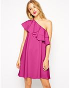 Asos Swing Dress In Scuba With One Shoulder And Ruffle Detail - Lyst