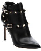 Valentino Black Leather 'Rockstud' Pointed Toe Stiletto Ankle Boots - Lyst
