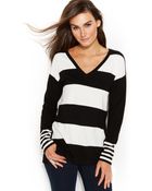 Vince Camuto Mixed-Stripe V-Neck Sweater - Lyst