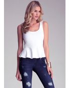Bebe Lace Back Peplum Top - Lyst