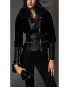 Burberry Lambskin And Shearling Biker Jacket - Lyst