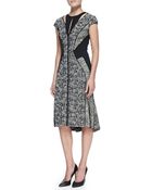 J. Mendel Cap-Sleeve Paneled Tweed & Lace Dress - Lyst