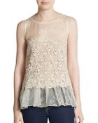 RED Valentino Lace Paneled Silk-Gauze Peplum Top - Lyst