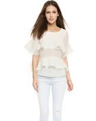 JOA Round Neck Ruffle Blouse - Off White - Lyst