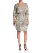 Josie Natori Side-Draped Silk Print Dress - Lyst