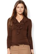 Lauren by Ralph Lauren Longsleeve Ruffled Henley Top - Lyst