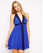 Aryn K. Silk Halter Neck Dress With Contrast Details - Lyst