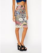 Asos Scuba Pencil Skirt in Geo Floral Print - Lyst