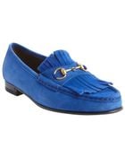Gucci Cobalt Blue Suede Penny Buckle Strap Fringed Loafers - Lyst