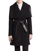 Elie Tahari Marina Leather-Trimmed Wool Coat - Lyst