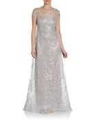 Teri Jon Metallic Lace Evening Gown - Lyst