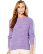 Lauren by Ralph Lauren Pointelle-Knit Crew-Neck Sweater - Lyst