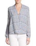 Max Studio Printed Faux Wrap Blouse - Lyst