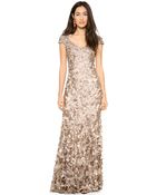 Theia Petal Cap Sleeve Gown - Taupe - Lyst