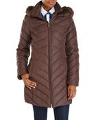 Ellen Tracy Faux Fur Trim Down Coat - Lyst