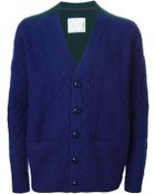 Sacai Cable Knit V-Neck Cardigan - Lyst