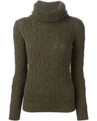 Ralph Lauren Black Label Cable Knit Turtle Neck Sweater - Lyst