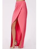 Missguided Matora Wrap Front Split Maxi Skirt Pink - Lyst