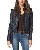 Michael Kors Cropped Leather Moto Jacket - Lyst