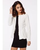 Missguided Danicar Gold Zip Textured Peplum Blazer White - Lyst