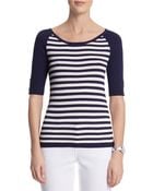 Anne Klein Striped Elbow-Sleeve Top - Lyst