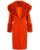 House Of Holland Orange Fur Collar Coat - Lyst