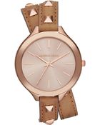 Michael Kors Ladies Slim Runway Studded Leather Watch - Lyst