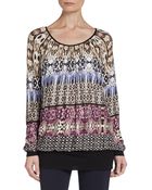 Ellen Tracy Knittrim Woven Print Top - Lyst