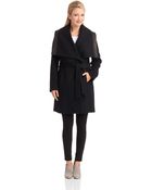 Elie Tahari Leather-Accented Wrap Coat - Lyst