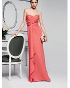 Badgley Mischka Rosette Shirred Strapless Gown - Lyst