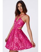 Missguided Fern Lace Organza Skater Dress Fuchsia - Lyst
