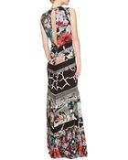 Roberto Cavalli Patchwork Tiered Sleeveless Silk Gown - Lyst