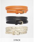 Asos Metallic Hip and Waist Belt in 3 Pack - Lyst